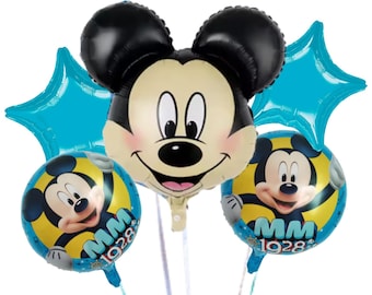 Mickey Mouse Party Foil Balloons Bouquet: 5pcs