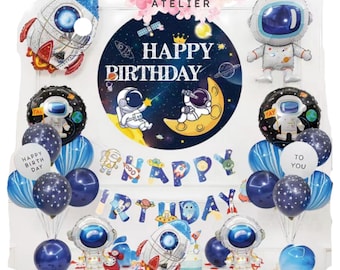 Outer Space, Astronauts 30 pcs Theme Birthday Party Decorations with Latex Balloons, UFO, Galaxy, Astronauts Rockets Foil Balloon