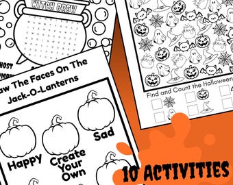 Halloween Activity pack for Kids | 13 Printable Pages | Halloween Learning Fun Worksheets | Educational Spooky Activities| Instant Download