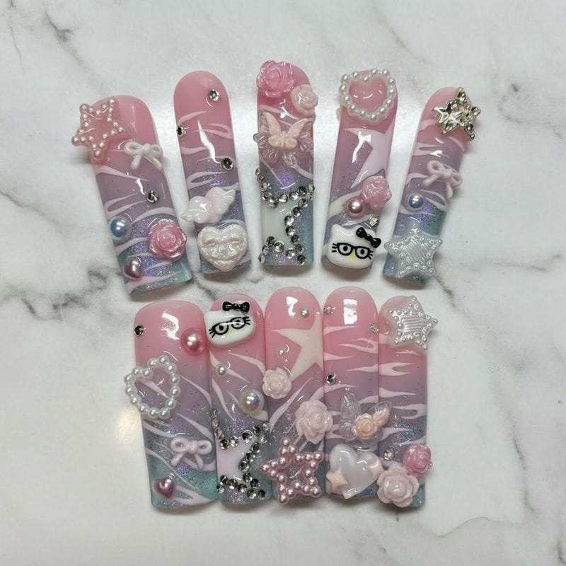 Pink Gyaru Nail - Etsy