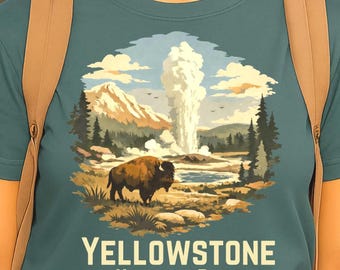 Yellowstone National Park Shirt, Old Faithful Bison Tee, Vintage Wyoming Graphic