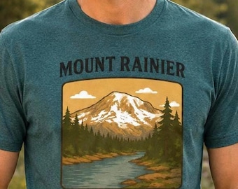 Camiseta del Parque Nacional Mount Rainier, camiseta de senderismo de montaña de Washington, estampado del noroeste del Pacífico.
