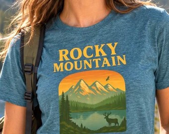 Rocky-Mountain-Nationalpark-Shirt, Vintage-Wander-T-Shirt mit Elchmotiv aus Colorado