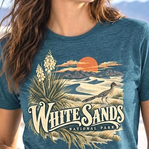 T-shirt du parc national de White Sands, style vintage désert du Nouveau-Mexique, cadeau pour randonneurs sur le thème de Roadrunner