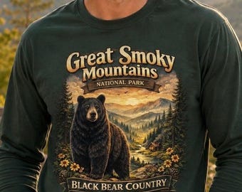 Smoky Mountains National Park Long Sleeve Shirt, Vintage Black Bear Tee