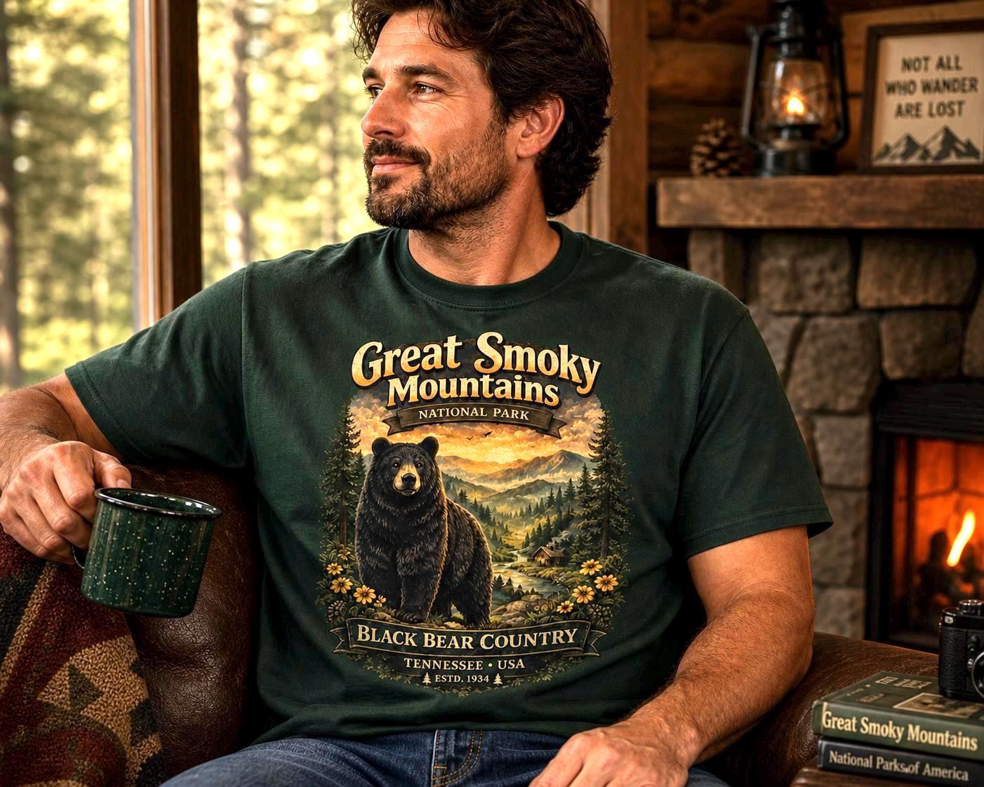 Exact Etsy lifestyle photo of a Great Smoky Mountains black bear shirt