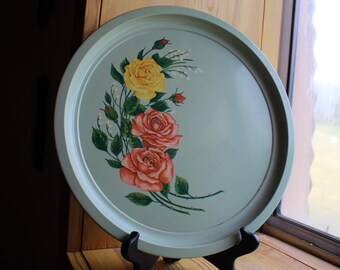 Mint Green Rose Tin Serving Tray