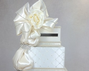 Wedding Card Box with Lock Flower Diamond Bow Wedding Card Box Ribboned Wedding Card with slot Card Box Gift Card Box Secured Lock Wedding