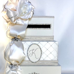 Monogram Personalized Wedding Card Box with Lock Flower Diamond Bow Wedding Card Box Wedding Card with slot Gift Card Box Secured Lock