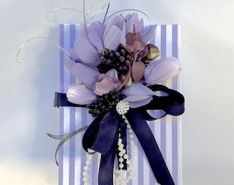 Handmade Purple Floral Gift Card Box: Silk Ribbon Favor Box
