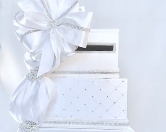 Custom Listing for Sabine - White Wedding Card Box with Lock, Bows and Diamonds Wedding Card Holder, Wedding Card Box