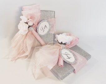 Pink and Bling gift box, Bridesmaids, Bridal Party Bling Gift Box, Rhinestones Satin Pearl Handmade, Decorative Boxes, Baby gift