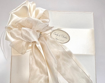 Ivory Satin Pre-Wrapped Gift Box: Rhinestone Clasp, Handmade
