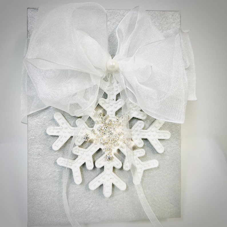 Snowflake and Rhinestones Silver Organza Gift Card Holder Gift Box Wrap Boxes Christmas Gift Jewelry Gift Box Father Ideas, Wedding Party image 7