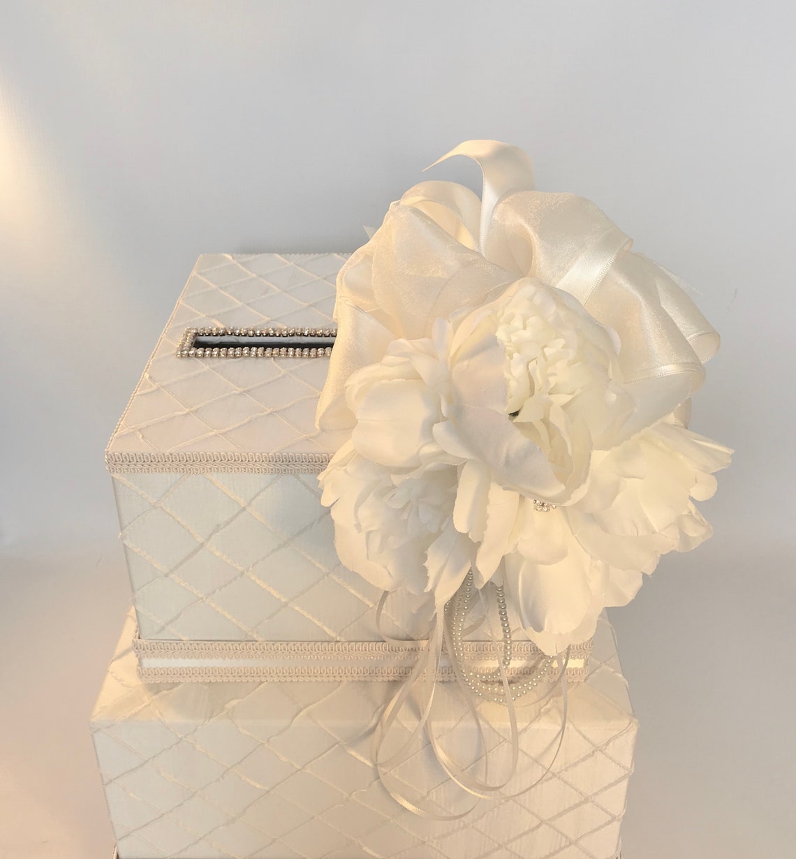 Ivory on Ivory Wedding Card Box with Lock Bride's Bouquet Etsy