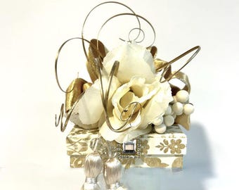 Handmade Gold & White Gift Box: Christmas Bridesmaid Jewelry Box