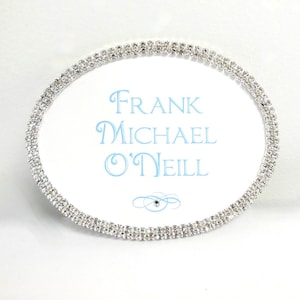 Personalized Monogrammed Nameplate, Marriage Date, Gift Tag, Rhinestone Edged, Hand Calligraphy, Personalized,