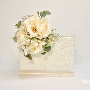 Rosen und Spitze, One Tier, Elfenbein, Hochzeit Card Box, mit Schlosshalter, Hochzeit, Custom Card Box, Handmade, Geschenkkartenboxen