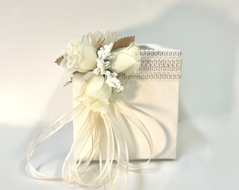 Ivory Wedding Pen Holder: Elegant Guest Book Box, Bridal Shower Gift