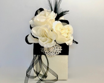 Ivory and Black Gift Box  Cube Gift Box Ideas Birthday Gift Certificate Sophisticated Gift Box All Occasions