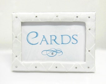 5" x 7" Upholstered Picture Frame for Christening Children's Pictures Pintuck Fabric Real Rhinestones