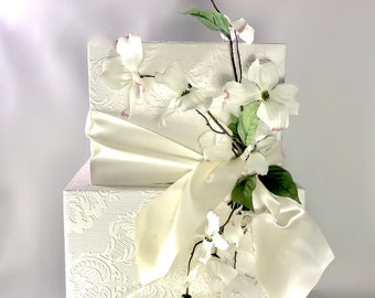 Dogwood & Ivory Wedding Card Box: Textured Relief Gift Card Holder