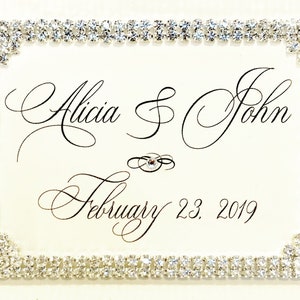 Rectangular Nameplate, Wedding Sign, Marriage Date, Gift Tag, Rhinestone Edged, Hand Calligraphy, Personalized,