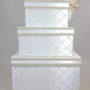 OFF-WHITE only Dramatic Quilted Diamonds Wedding Card Box Wedding Card Holder With Secure Lock White image 4