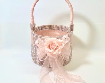 Pink Blush Sparkling, Flower Girl Basket,  Handmade, Custom Made, Elegantly.