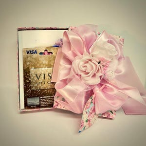 Handmade Gift Box Pink Flowers Pink Satin Ribbon with Matching Gift Tag Gift Box Jewelry Gift Cards Mothers Day Bridesmaids, Decorative Box image 7