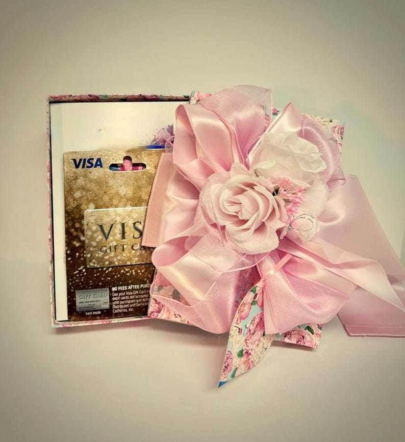 Handmade Gift Box Pink Flowers Pink Satin Ribbon with Matching Gift Tag Gift Box Jewelry Gift Cards Mothers Day Bridesmaids, Decorative Box image 7