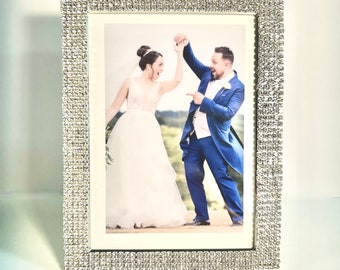 Rhinestone Picture Frame: Silver Wedding Photo Display (5x7 in)