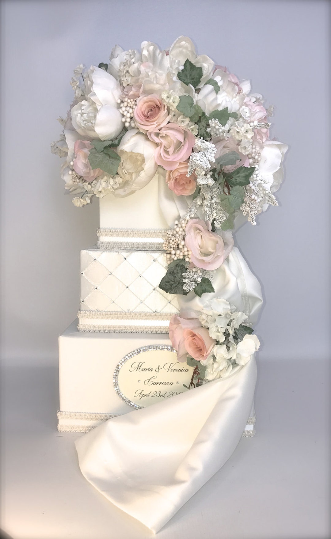 Peach & OFF-WHITE Floral Wedding Card Box With Lock - Etsy