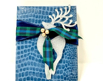 Blue White Plaid Ribbon Blue handmade Paper Reindeer Gold Gift Box  Wrap Boxes Christmas Gift Jewelry Gift Box Father Ideas,Party Gifts