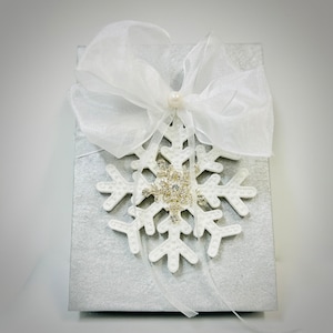 Snowflake and Rhinestones Silver Organza Gift Card Holder Gift Box Wrap Boxes Christmas Gift Jewelry Gift Box Father Ideas, Wedding Party image 2