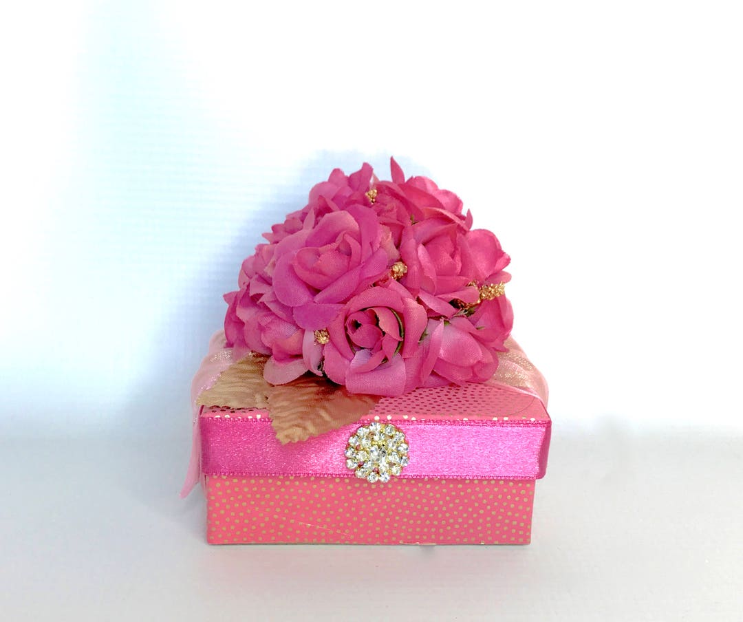 Gift Box Hot Pink Vintage Jewelry Gift Box Pink Gold Favors Gift Card