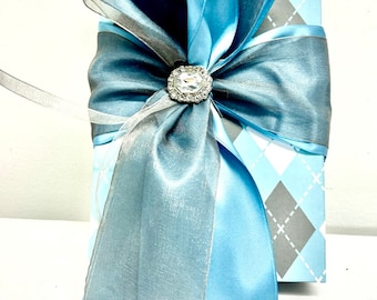 Tartan Pale Blue and White Gift Box Favors Jewelry Gift Cards Mothers Day Bridesmaids, Handmade, Decorative Boxes, Gift Certificates, Birth