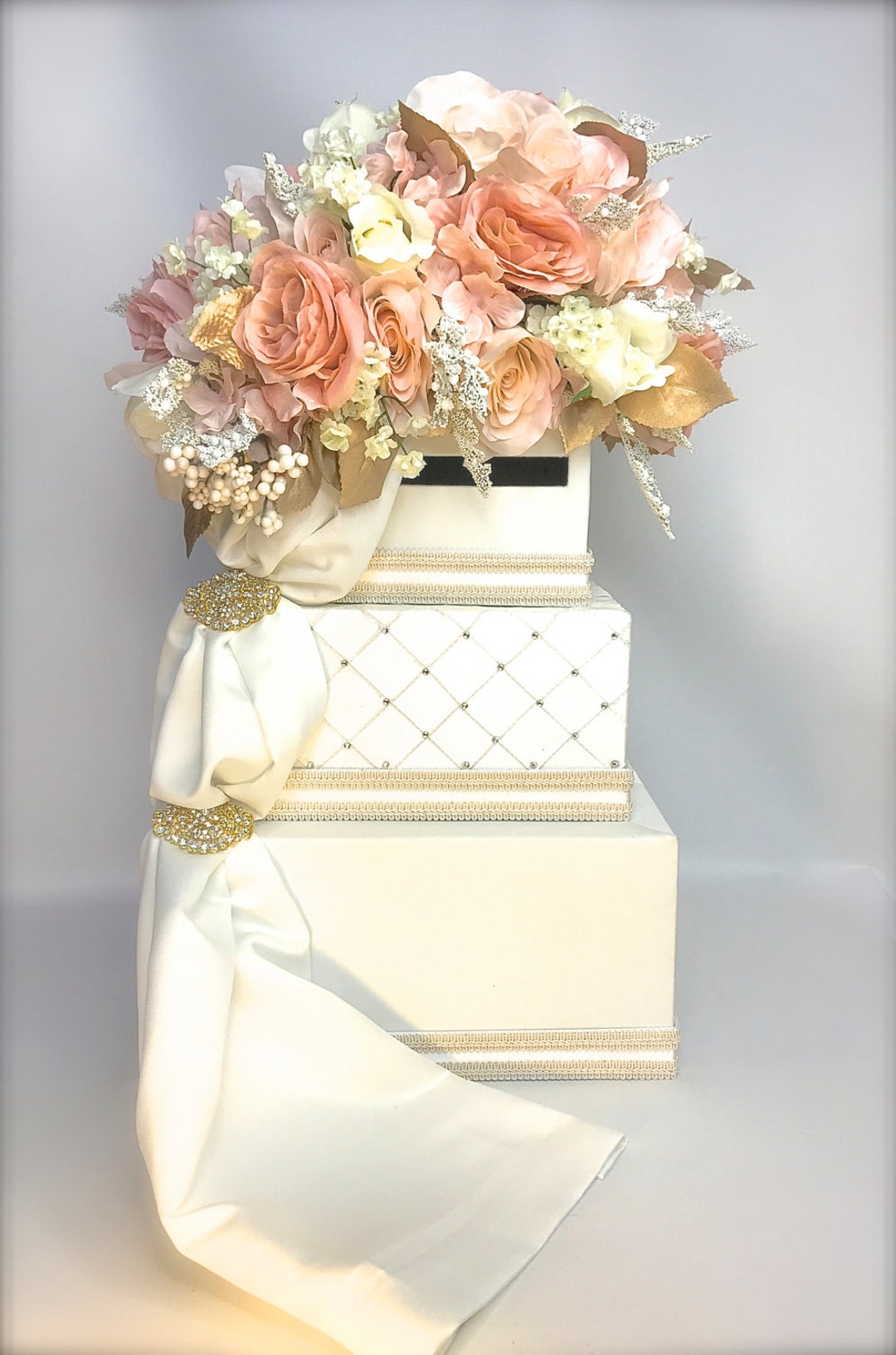 Three Tier Wedding Card Box With Lock: Blush Pink Floral OFF-WHITE - Etsy