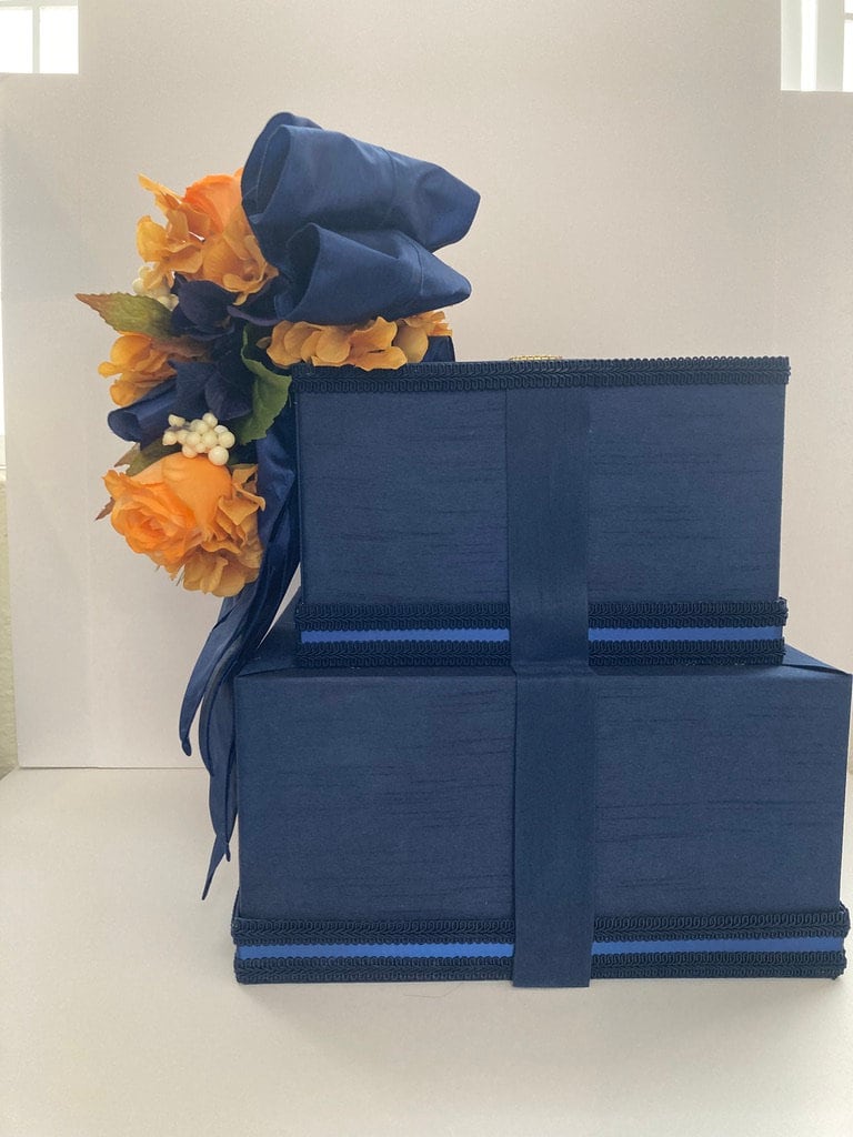 Navy Blue Wedding Card Box With Lock: Autumn Floral Handmade Money Box ...