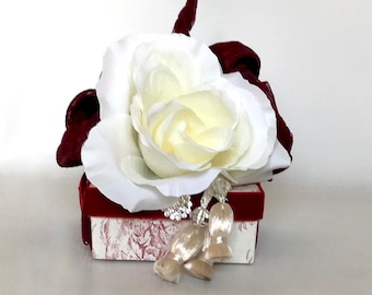 Gift Box Jewelry Gift Box Burgundy and Ivory Gift Boxes Wedding Favor Box Jewelry Box Pre-wrapped Box Bridesmaid gift Elegant, Romantic