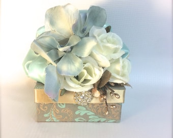Vintage Blue Gift Box: Handmade Rhinestone Wedding Favor