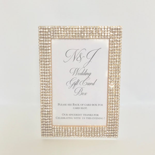 5" x 7" Bling Picture Frame, Rhinestones, Set in Gold, Wedding Card Box Sign With Rhinestones, Trending Wedding Sign With Diamonds