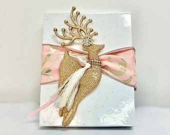 Reindeer Gift Box,  Gold BlushPink and White Print  Gift Box  Wrap Boxes Christmas Gift Jewelry Gift Box Father Ideas, Wedding Party Gifts