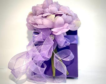 Purple Velvet Peony Gift Box: Handmade Bridal Party Favor