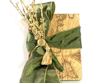 Old World Map Gift Box: Green & Gold Keepsake Box