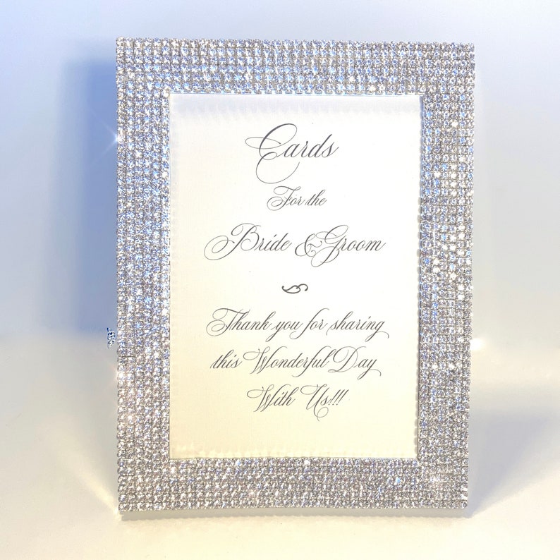 6 x 8 Frame covered with Real Rhinestone, Rhinestones, Set in Silver, Wedding Card Box Sign With Rhinestones Diamonds, Wedding Picture image 4