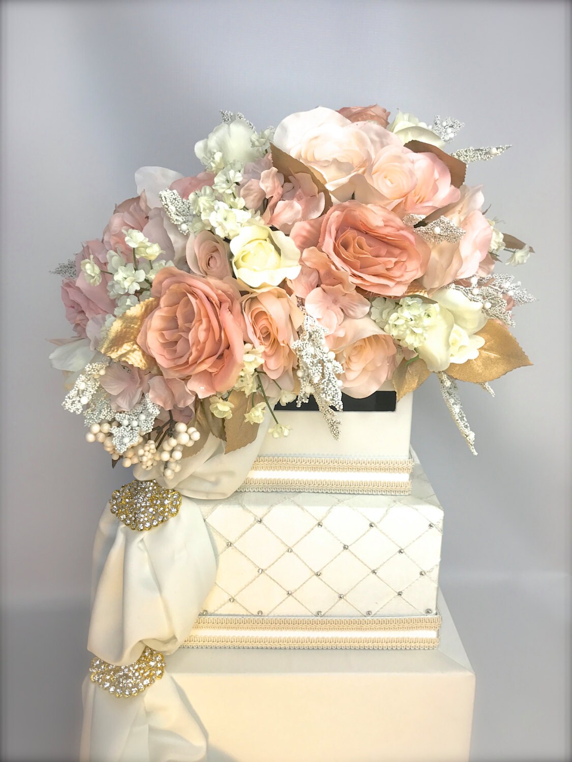 Three Tier Wedding Card Box With Lock: Blush Pink Floral OFF-WHITE - Etsy