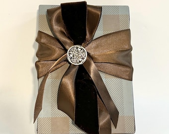Handmade Tartan Gift Box: Brown Blue Tartan Plaid Decorative Favor Box (5x7x1 inches)