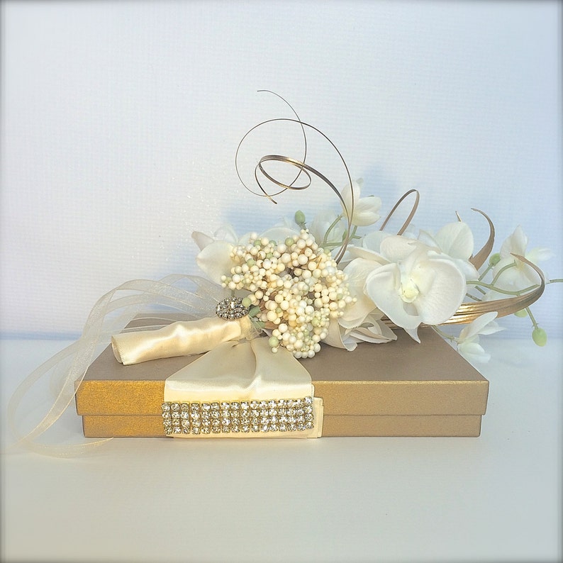 Gold and White Shabby Chic Wedding Gift Box Favors Jewelry Gift Cards Mothers Day Bridesmaids Handmade Decorative Boxes Gift Certificates image 4