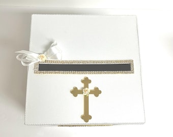 Handmade White & Gold Christening Gift Card Box: Baby Girl Baptism